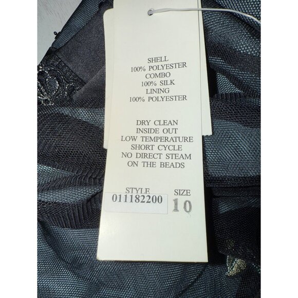 Vintage Teal Black Y2K Embroidered Silk Dress 10 Glam Fairy Dark Whimsigoth Bead - Picture 12 of 16